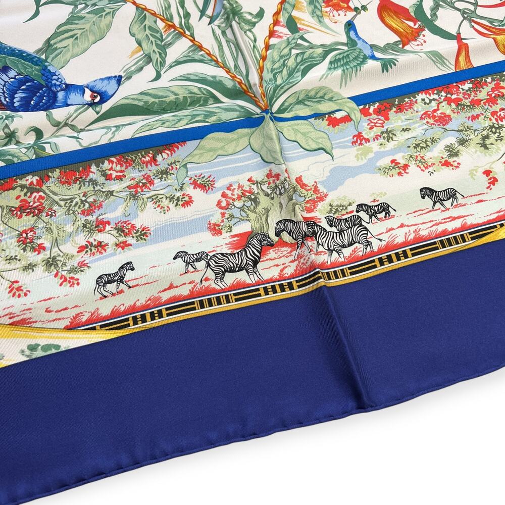 Hermes Paris Tropiques 90 Silk Carre Scarf Blue Tropical Bird 35 Square France - Picture 12 of 16
